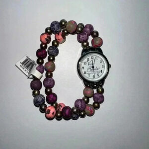 Viva Beads Watch NEW & untested Handmade Clay Beaded Stretch Band LavenderFloral